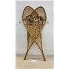 Image 1 : Vintage Pair of Huron-Style Wooden-Framed Snowshoes with Rawhide Lacing and Leather Bindings