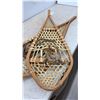Image 3 : Vintage Pair of Huron-Style Wooden-Framed Snowshoes with Rawhide Lacing and Leather Bindings