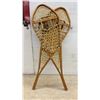 Image 4 : Vintage Pair of Huron-Style Wooden-Framed Snowshoes with Rawhide Lacing and Leather Bindings