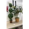 Image 1 : Faux Ficus Tree in Woven Basket and Ivy Topiary in Basket Planter, Tallest, 49”