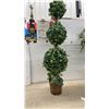 Image 6 : Faux Ficus Tree in Woven Basket and Ivy Topiary in Basket Planter, Tallest, 49”