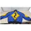 Image 5 : Rare Michael Hoban North Beach Lambskin Leather Bomber Jacket, Size XL, Blue, Black, and Yellow