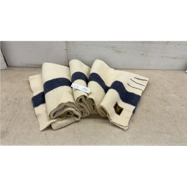 Original Witney Point Pure Wool Blanket, Cream With Dark Blue Stripes, Made in England