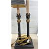 Image 8 : Vintage-Style Bronze Metal Table Lamps with Scrolled Base and Palm Motif, Set of 3, Tallest 32”