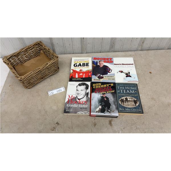 6 Hockey Books with Wicker Basket