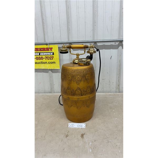Vintage Barrel Shaped Brass Middle Eastern/Moroccan Corded Telephone