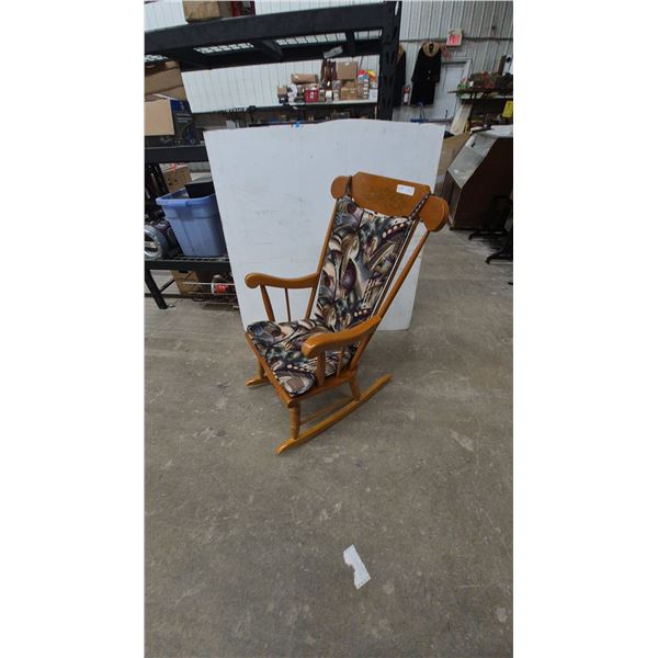 Wooden Rocking Chair with Upholstered Seat and Back Cushions