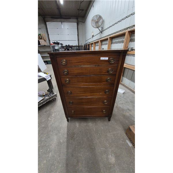 Tall Chest of Drawers with Six Drawers and Brass Pulls. 52”×37”×21” mcm.