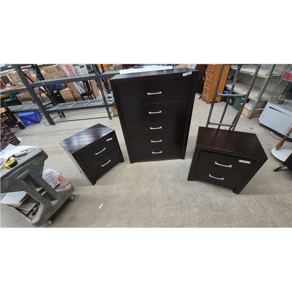 Five-Drawer Chest 48”×36” x16” and Two Two-Drawer Nightstands 24”×24”×16”