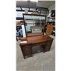 Image 1 : Vintage Wood Vanity and Mirror with Carved Gold-Tone Finial