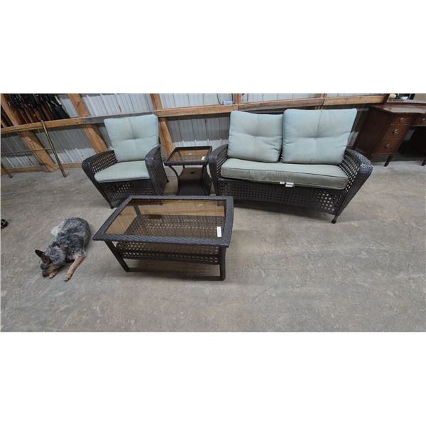 Wicker Patio Set: Chair, Loveseat, Side Tables, and Coffee Table
