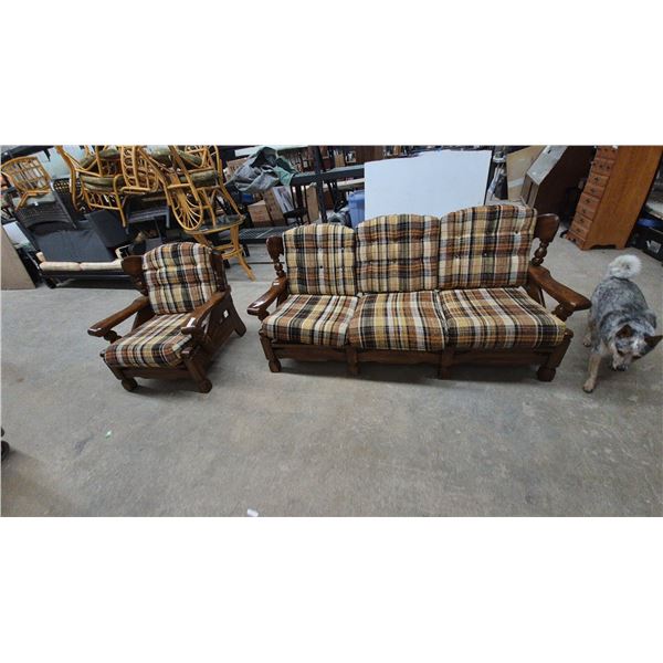 Plaid Upholstered Sofa and Armchair colonial style
