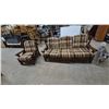 Image 1 : Plaid Upholstered Sofa and Armchair colonial style
