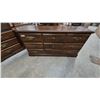 Image 1 : Dark Wood Dresser with 9 Drawers, Brass Hardware, and Carved Details. 64”×32”×18.6”