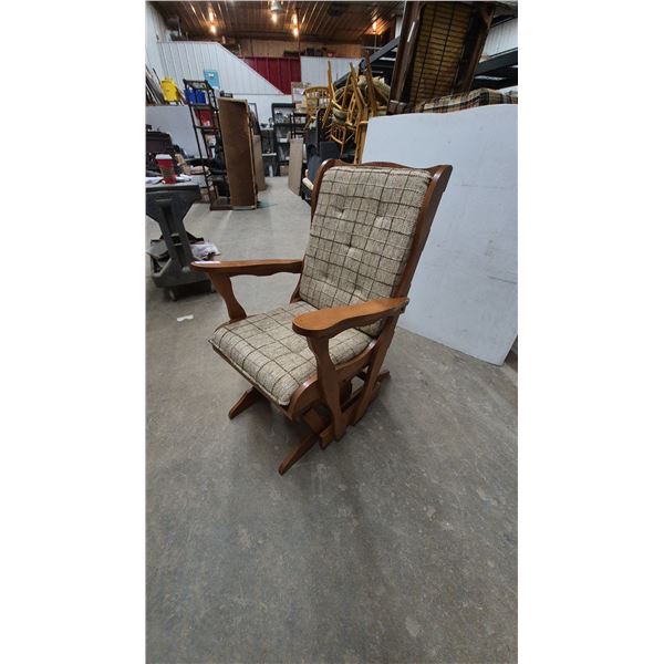 Wooden Glider Rocker with Plaid Upholstery