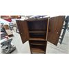 Image 4 : Rattan and Wood Cabinet with Two Doors, Two Open Shelves, and Lower Cabinet. 60”×17”×12”