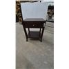 Image 1 : Dark Wood End Table with Drawer and Shelf. 28”×17”×22”