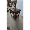 Image 2 : Dark Wood End Table with Drawer and Shelf. 28”×17”×22”