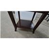 Image 5 : Dark Wood End Table with Drawer and Shelf. 28”×17”×22”