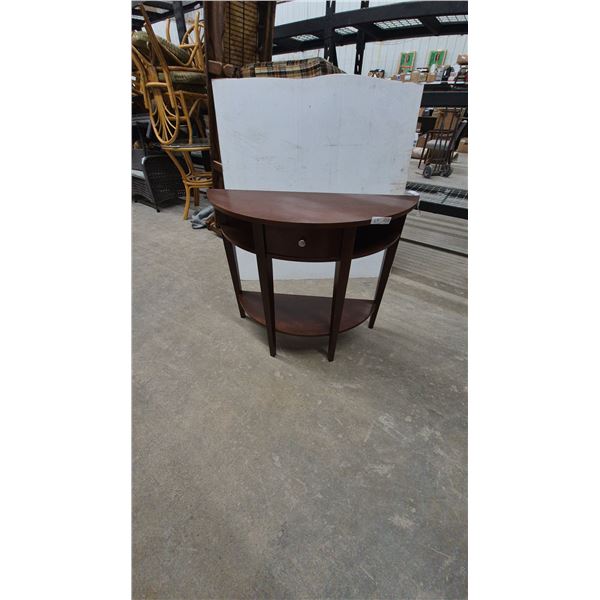 Half-Moon Console Table with Drawer and Shelf. 30”×36”×14”