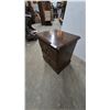 Image 2 : Dark Wood Two-Drawer Nightstand with Carved Details and Brass Hardware. 25”×22”×16”