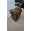 Image 4 : Dark Wood Two-Drawer Nightstand with Carved Details and Brass Hardware. 25”×22”×16”