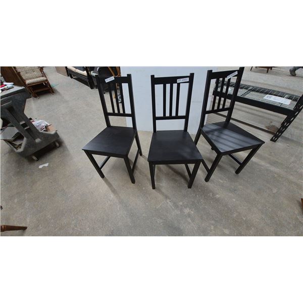 Three Black Wood Dining Chairs