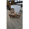Image 1 : Rattan Armchair with Patchwork Cushion and Rattan Round Side Table with Glass Top