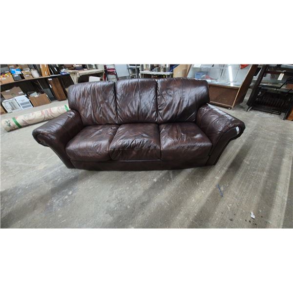Brown Leather. Leather style Three-Seat Sofa. 86” wide