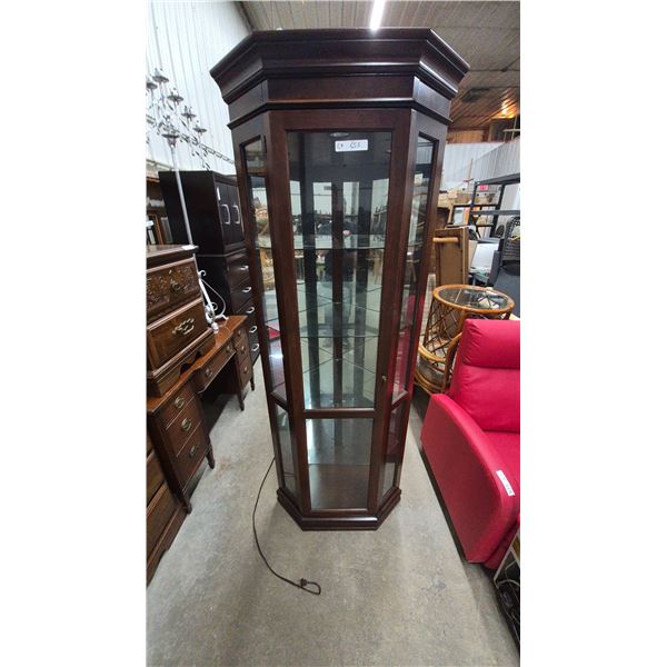 Octagonal Wood and Glass Display Cabinet, 75” 24”×30”