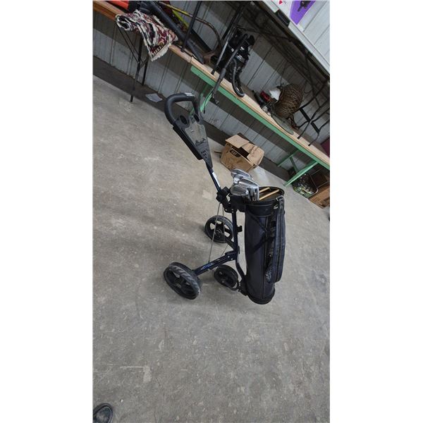 Golf Push Cart with Golf Bag and Clubs