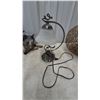 Image 2 : Table Lamp, Woven Rattan Pendant Light, and Dog