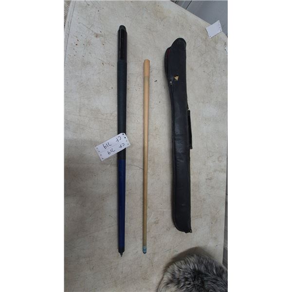 Two Pool Cues and Leather Case