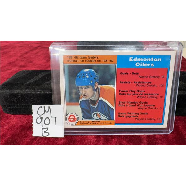 1982 O-Pee-Chee Edmonton Oilers Team Leaders Hockey Card Featuring Wayne Gretzky
