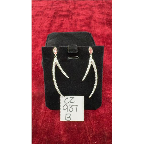 Platinum Plated 50.0mm Marquise Cut Lab-Created Pink Sapphire Dangle Earrings