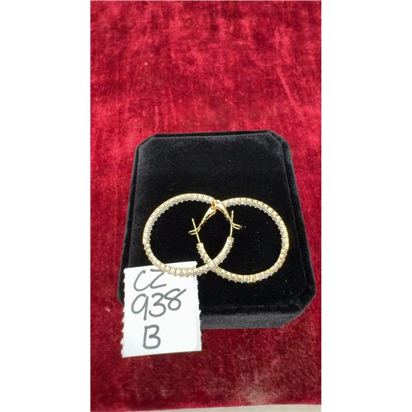 18K Gold Plated 34.0mm Princess Cut Simulated Diamond Hoop Earrings