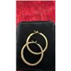 Image 4 : 18K Gold Plated 34.0mm Princess Cut Simulated Diamond Hoop Earrings