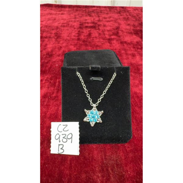 Platinum Plated 20.0mm Lab-Created Aquamarine Snowflake Necklace, 19” Long