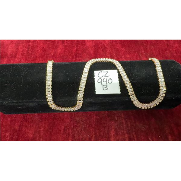 18K Gold Plated 5.0mm Emerald Cut Simulated Diamond Tennis Necklace, 17” Long