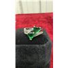 Image 2 : Platinum Plated 1.0tcw Heart Cut Lab-Created Emerald Double Heart Ring, Size 7