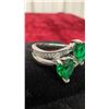Image 3 : Platinum Plated 1.0tcw Heart Cut Lab-Created Emerald Double Heart Ring, Size 7
