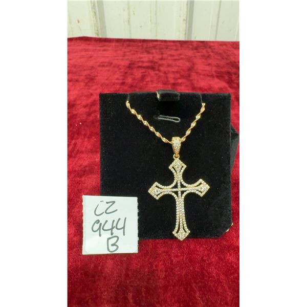 18K Gold-Plated 45.0mm Simulated Diamond Cross Necklace, 18” Long