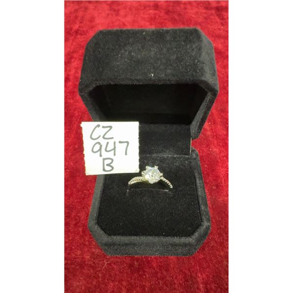 Platinum-Plated 1.0 Ct Simulated Diamond Chanel Ring, Resizeable