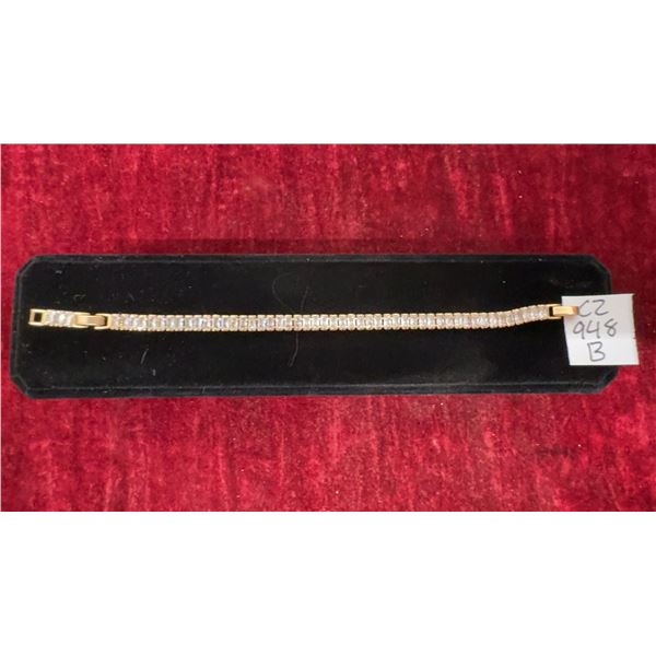 18K Gold Plated 5.0mm Emerald Cut Simulated Diamond Tennis Bracelet, 6 3/4” - 7 3/4” Long