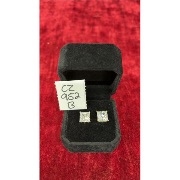14K Gold Plated 3.0 Ct Each Princess Cut Simulated Diamond Stud Earrings