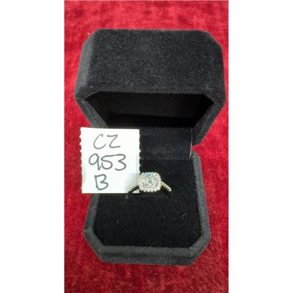 Platinum Plated 1.0 Ct Simulated Diamond Halo Ring - Resizeable