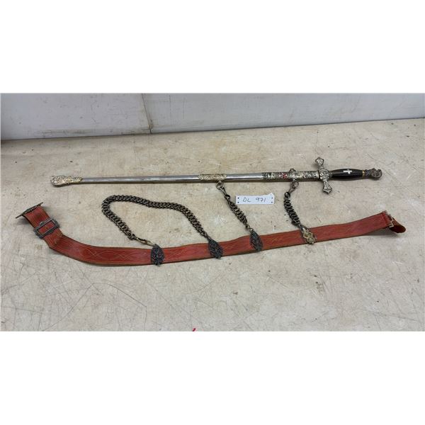 Sword With Scabbard and Leather Belt, Stamped Germany, Circa Pre 1900s