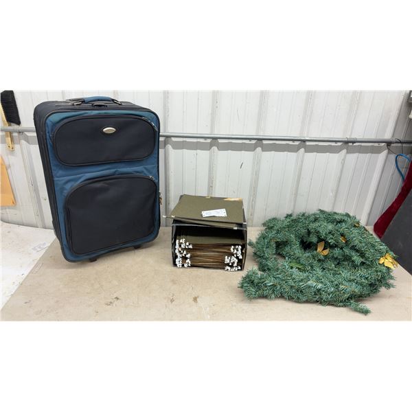 Suitcase, File Folders and Christmas Garland