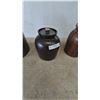 Image 3 : Three Stoneware Crocks: Large Brown Crock, Small Brown Crock with Lid, and Brown Crock