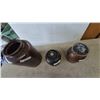 Image 5 : Three Stoneware Crocks: Large Brown Crock, Small Brown Crock with Lid, and Brown Crock